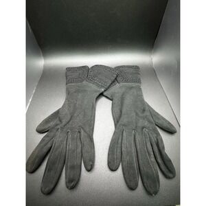 Mid Century Black Nylon Gloves With Decorative Cuff By Hanser - Size 7